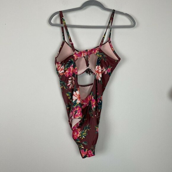 Shade & Shore Red Floral One Piece Swim Suit Size 36C - Picture 2 of 6